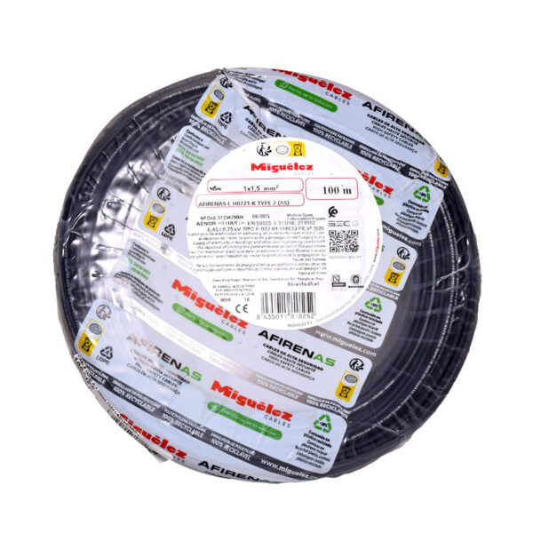 Cable H07Z1-K 2.5mm2, 450/750V libre de halógeno negro, clase 5, x rollo