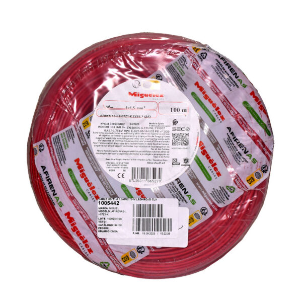 Cable H07Z1-K 6mm2, 450/750V libre de halógeno rojo, clase 5, x rollo