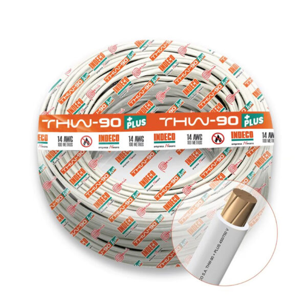 Cable THW-90+Plus 14AWG 750V aislamiento PVC blanco, clase 2, x rollo