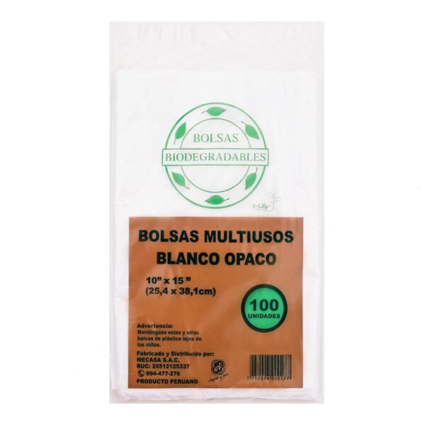 Bolsa Mecasa Biodegradable Blanca Multiuso 10'' X 15'' Paquete X 100 Und