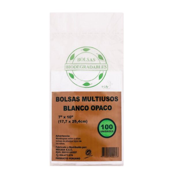 Bolsa Mecasa Biodegradable Blanca Multiuso 7'' X 10'' Paquete X 100 Und