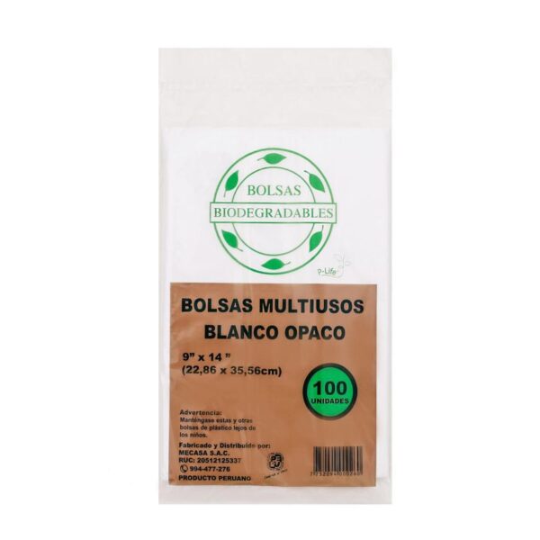 Bolsa Mecasa Biodegradable Blanca Multiuso 9'' X 14'' Paquete X 100 Und