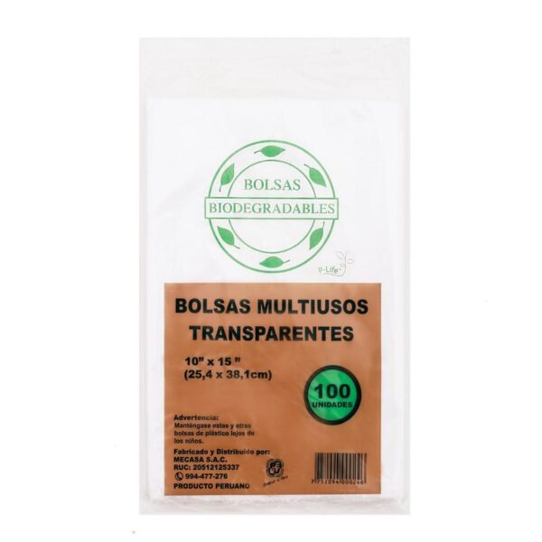 Bolsa Biodegradable Mecasa Transparente 10 X 15'' Paquete X 100 Und