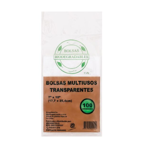 Bolsa Biodegradable Mecasa Transparente 7 X 10'' Paquete X 100 Und