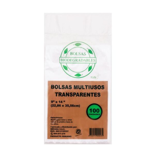 Bolsa Biodegradable Mecasa Transparente 9 X 14'' Paquete X 100 Und