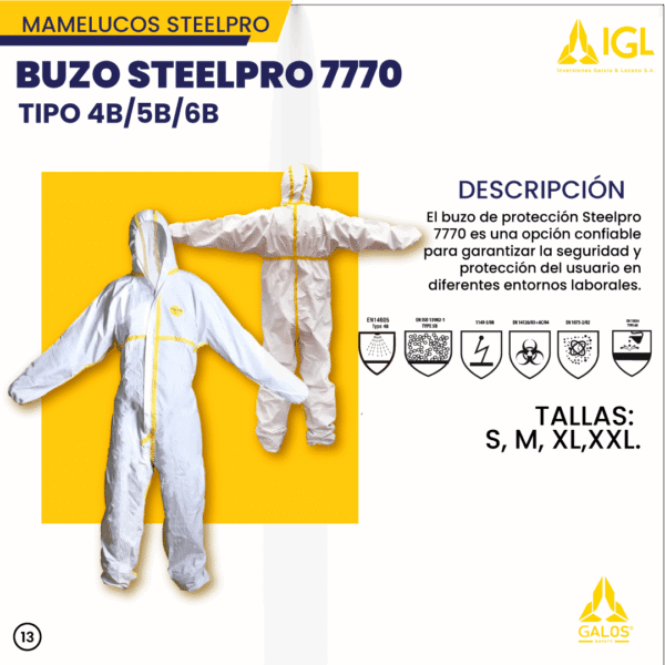 Buzo Steelpro 7770 tipo 4B/5B/6B