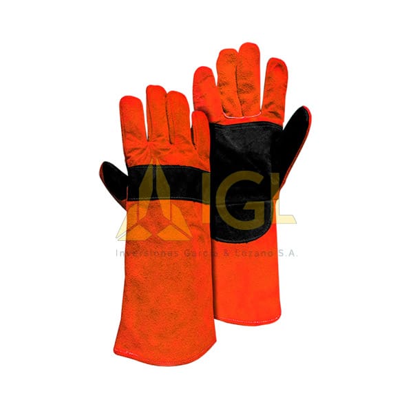 Guante cuero soldador naranjo negro